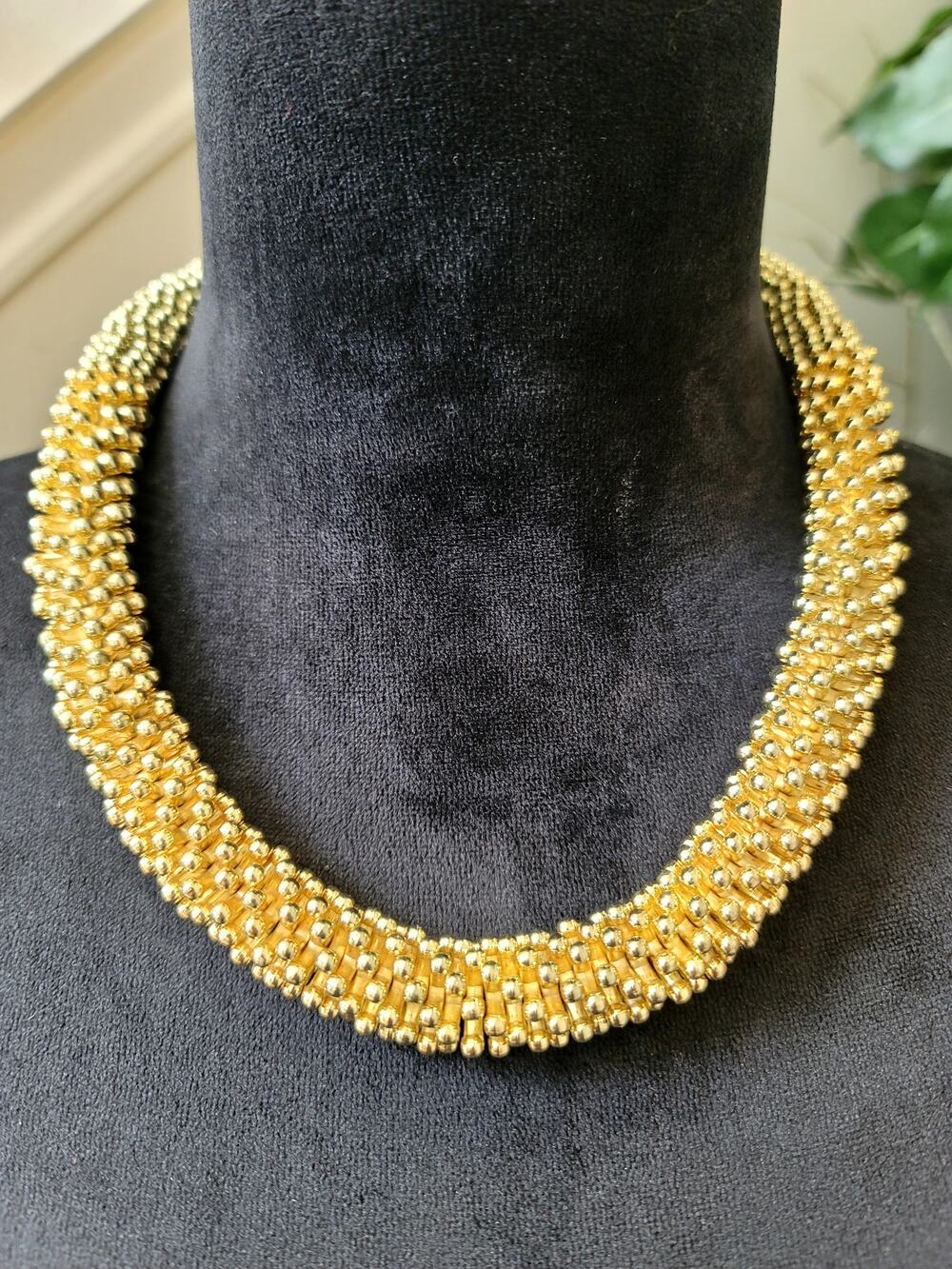 Mustard Gold Beaded Rope Statement Necklace Chunky Seed Bead Collar Jewelry